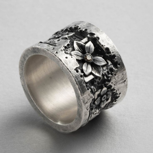 Raw Blossom Wide Band Ring