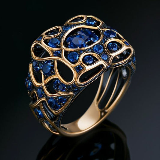 Exotic Dark Blue Crystal Gold Ring