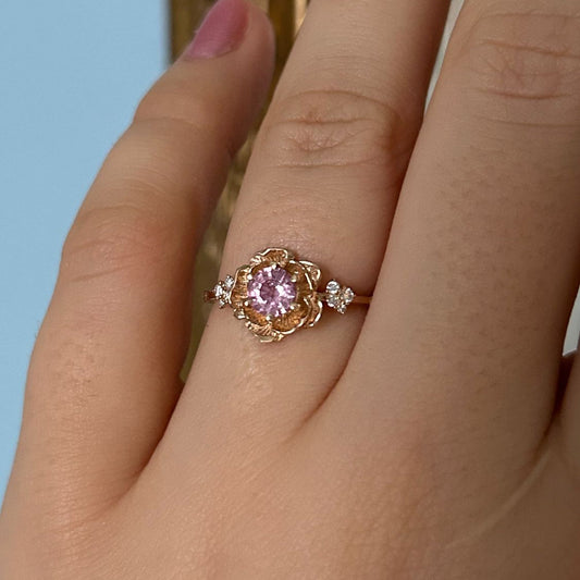 Crystal Flower Orbit Gold Ring