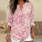 Comstylish Vintage Japanese Art Flower Print V-Neck Loose Blouse