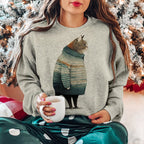 Comstylish Vintage Cat Print Round Neck Long Sleeve Sweatshirt