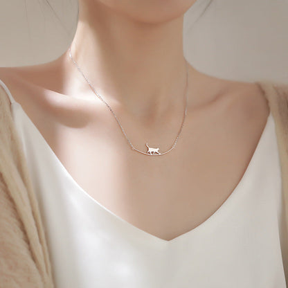 Climbing Cat Necklace In Silver