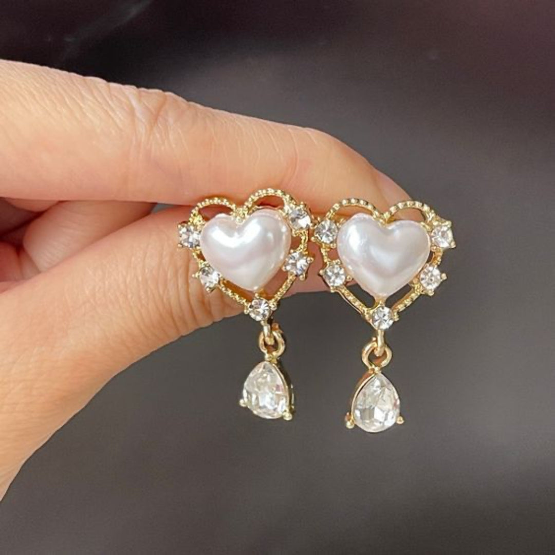 Pearl Heart Drop Earrings