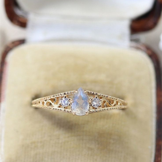 Moonlight Pear Filigree Ring