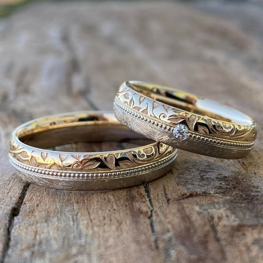 Ornate Vine Wedding Band Ring Set