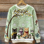 Christmas Cats Embroidery Women's Cozy Plush Sweater artswardrobe
