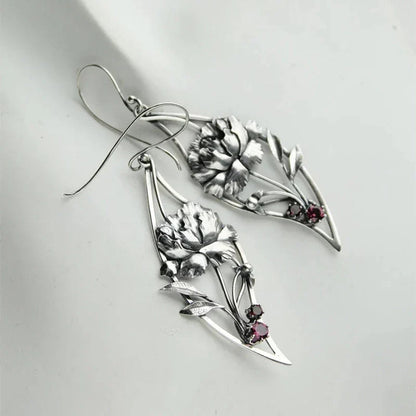 Boho Floral Earrings With Crystals In Sterling Silver