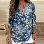 Comstylish Vintage Japanese Art Flower Print V-Neck Loose Blouse