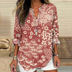 Comstylish Vintage Japanese Art Flower Print V-Neck Loose Blouse