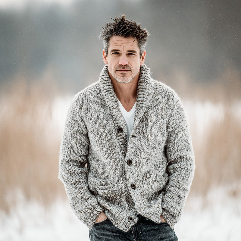 Men's Fair Isle Knit Casual Solid Color Cardigan Sweater artswardrobe