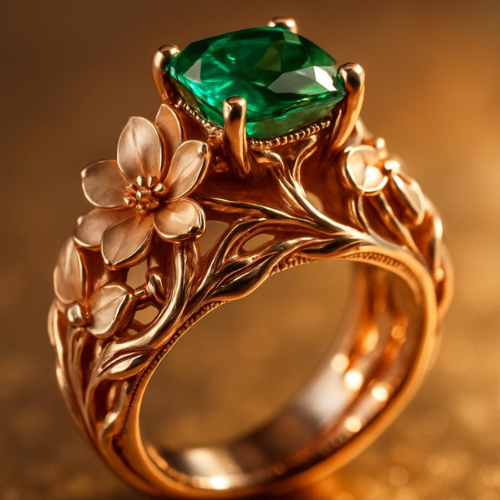 Emerald Blossom Crown Ring