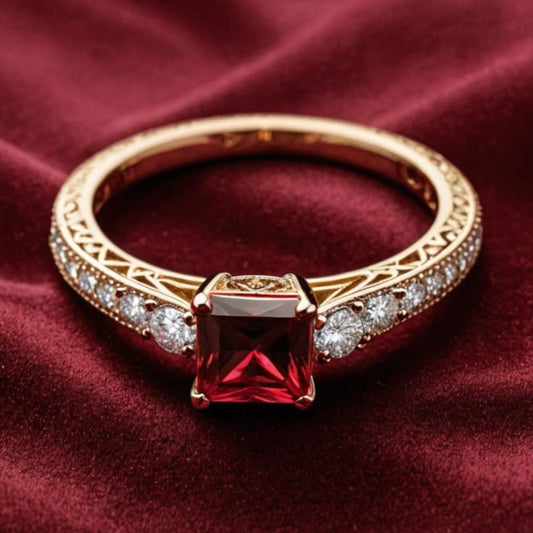 Crimson Square Solitaire Ring