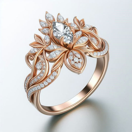 Exotic White Floral Crown Ring