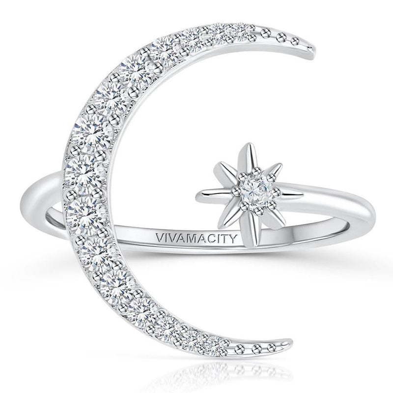 Silver Moon And Star Ring