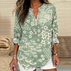 Comstylish Vintage Japanese Art Flower Print V-Neck Loose Blouse