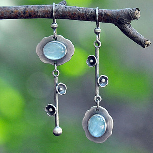 Vintage Blue Crystal Earrings In Silver