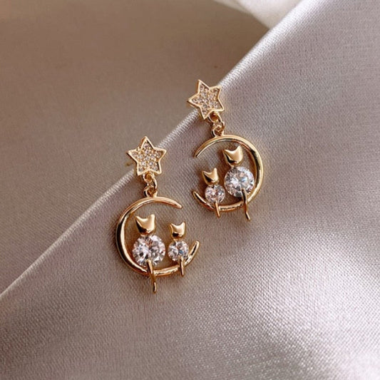 Luxury Kitten Family In Ironite Inlaid Earrings
