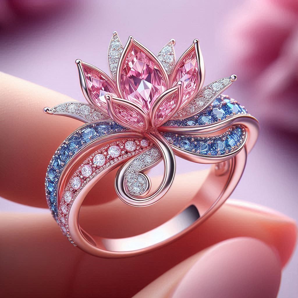 Exotic Bright Cocktail Colorful Lotus Ring