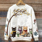 Comstylish Christmas Cats Embroidery Women's Cozy Plush Sweater