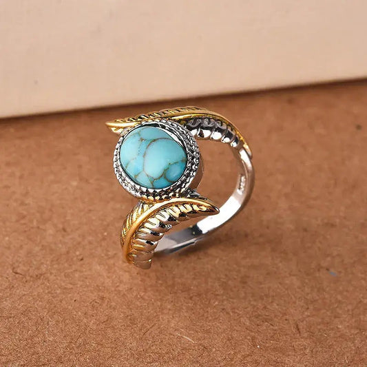 Vintage Turquoise Ring In Gold And Silver