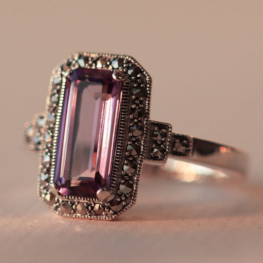 Elegant Purple Crystal Rectangular Ring