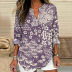 Comstylish Vintage Japanese Art Flower Print V-Neck Loose Blouse
