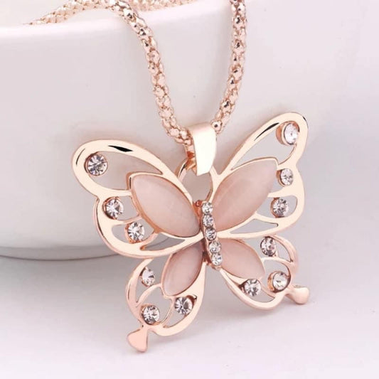 Pink Butterfly Crystal Necklace