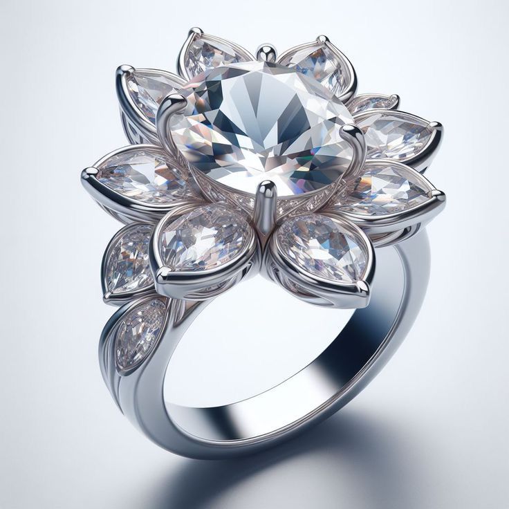 Exotic Grey Flower Crystal Ring