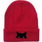 Comstylish Unisex Cartoon Black Cat Print Coldproof Knitted Hat