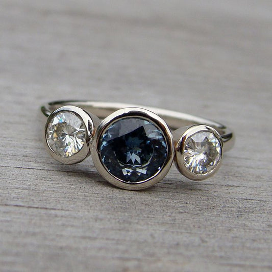 Vintage Blue & White Glass Silver Ring