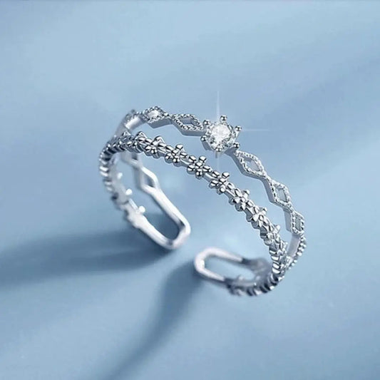 Elegant Adjustable Silver Zirconia Ring