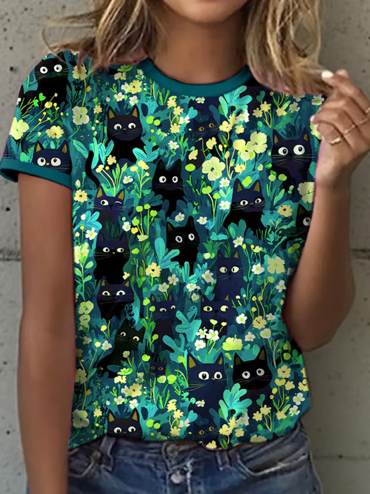 Comstylish Women's Cat Printed Short-sleeved T-shirt