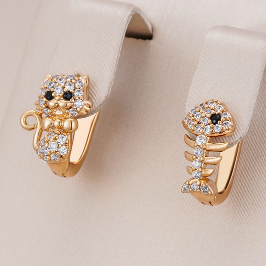 Elegant Cat & Fish Earrings