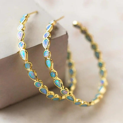 Vintage Blue Opal Earrings In Gold