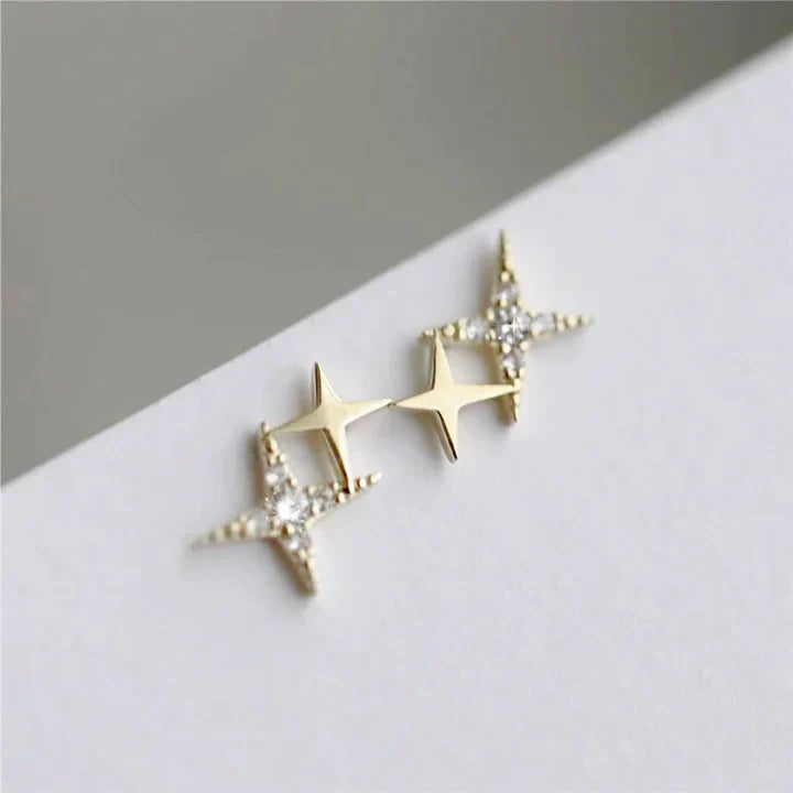 Star Stud Earrings With Zirconia In Gold