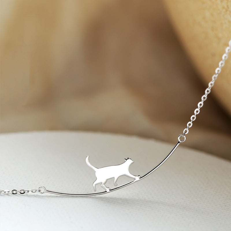 Climbing Cat Necklace In Silver