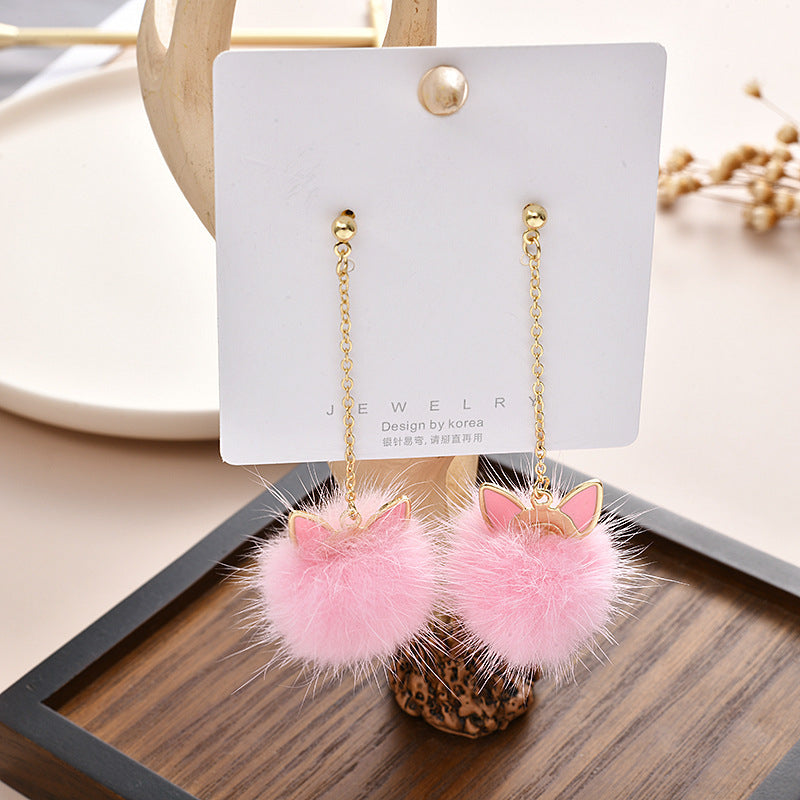 Comstylish Lovely Cat Inspired Pom Pom Earrings