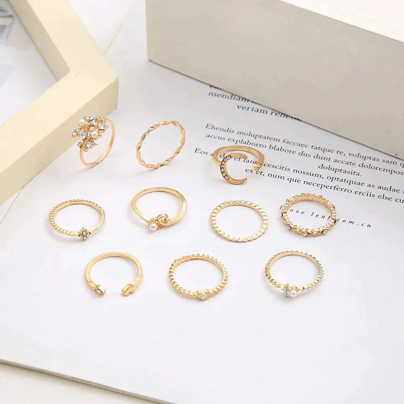 10 Pack Of Bohemian Silver And Gold Plated Rings