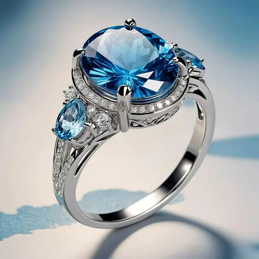 Vintage Silver Ring With Blue Crystal