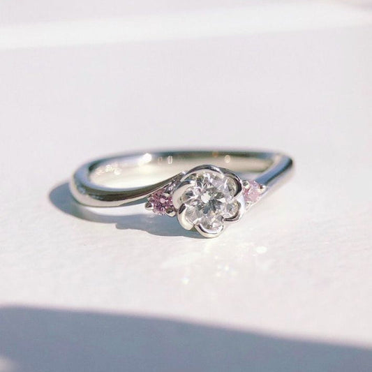 Crystal Flower Orbit Silver Ring