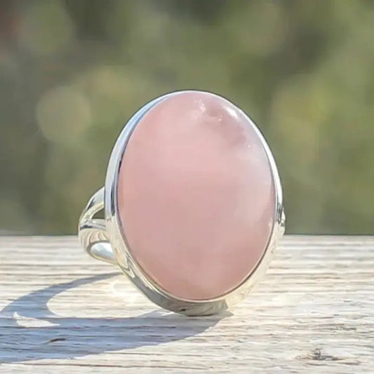 Vintage Rose Quartz Ring In Silver