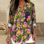 Comstylish Flowers Cat Art Print Casual Blouse