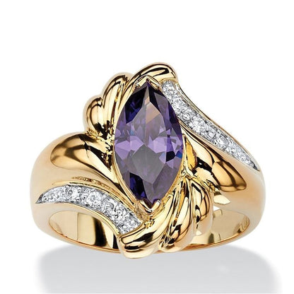 Blue Oval Zirconia Gold Cocktail Ring