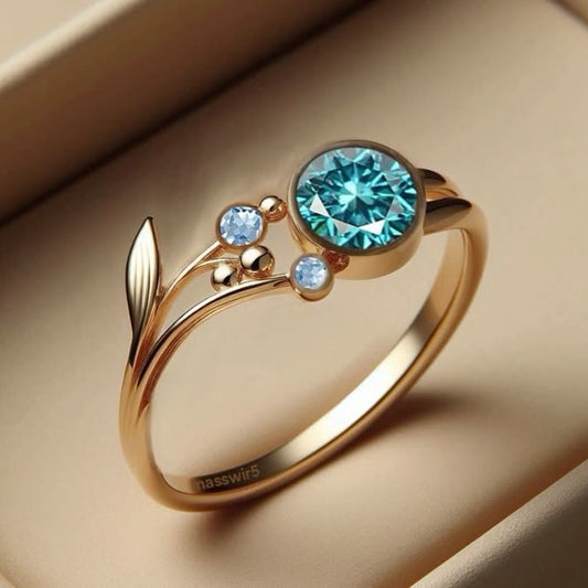Exotic Blue Rounded Crystalline Gold Ring