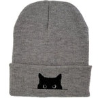 Comstylish Unisex Cartoon Black Cat Print Coldproof Knitted Hat