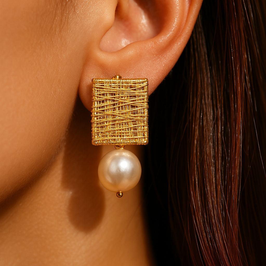 Vintage Golden Threads With Pearls Earrings