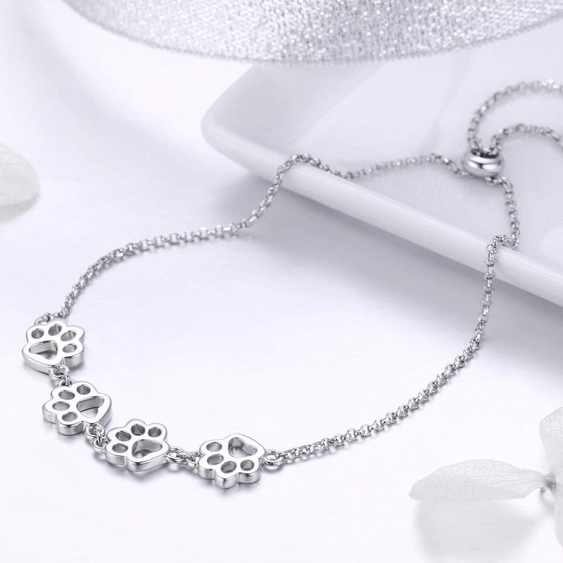 Sterling Silver Paw Print Bracelet ��� Adjustable Fit