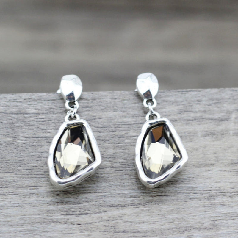 Crystal Stones Earrings In Silver