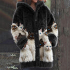 Comstylish Classy Fuzzy Cats Art Cozy Knit Hooded Cardigan