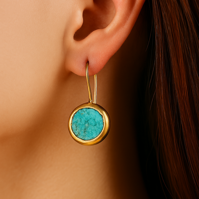 CopyGold Earrings With Turquoise Stone